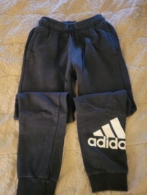 adidas Mens XS Black Jogger Pants with White Logo
